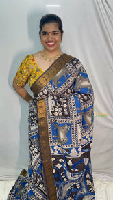 Blue Pichwai Kalamkari Saree with Kanchi Border-VS4146